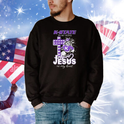 Official Kansas State Wildcats In My Veins Jesus In My Heart Mascot T-Shirt