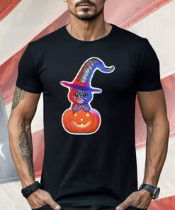 Cute Black Cat With Witch Hat In Pumpkin Shirt