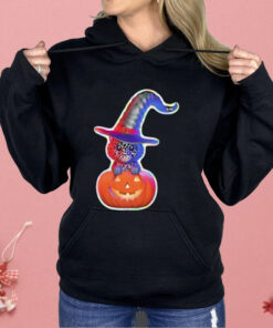 Cute Black Cat With Witch Hat In Pumpkin Shirt
