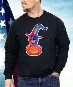 Cute Black Cat With Witch Hat In Pumpkin Shirt