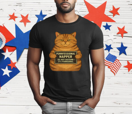 Fat Tabby Cat Mugshot Purrfessional Napper T-Shirt