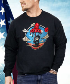 Cute Squid Umbrella Protecting Sad Girl Surreal Ocean Cartoon Shirt