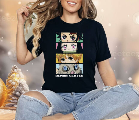 Demon Slayer Group Eyes 4-Panel Black Shirt