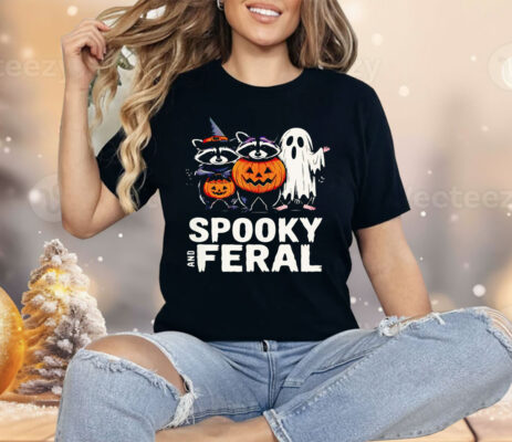 Ghost Raccoon Opossum Spooky And Feral Halloween Shirt