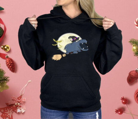 Hippo Witch Hat Riding Broom For Zoo Animal Lovers Shirt 