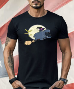 Hippo Witch Hat Riding Broom For Zoo Animal Lovers Shirt