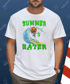 Skeleton Pumpkin Surfing Summer Hater Shirt