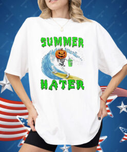 Skeleton Pumpkin Surfing Summer Hater Shirt