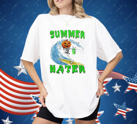 Skeleton Pumpkin Surfing Summer Hater Shirt
