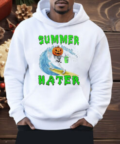 Skeleton Pumpkin Surfing Summer Hater Shirt