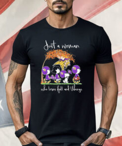 Just A Woman Who Loves Fall And Vikings Shirt