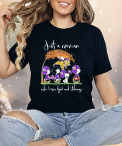 Just A Woman Who Loves Fall And Vikings Shirt