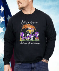 Just A Woman Who Loves Fall And Vikings Shirt